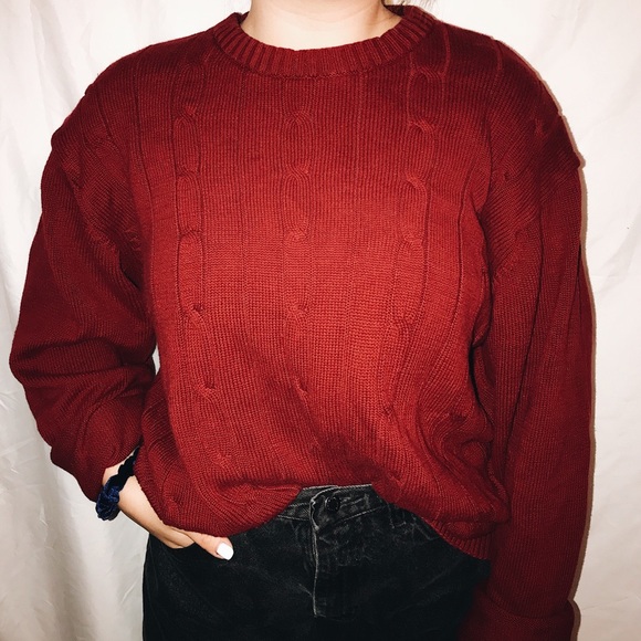 Oscar de la Renta Tops - RED OVERSIZED COZY CHUNKY KNIT SWEATER